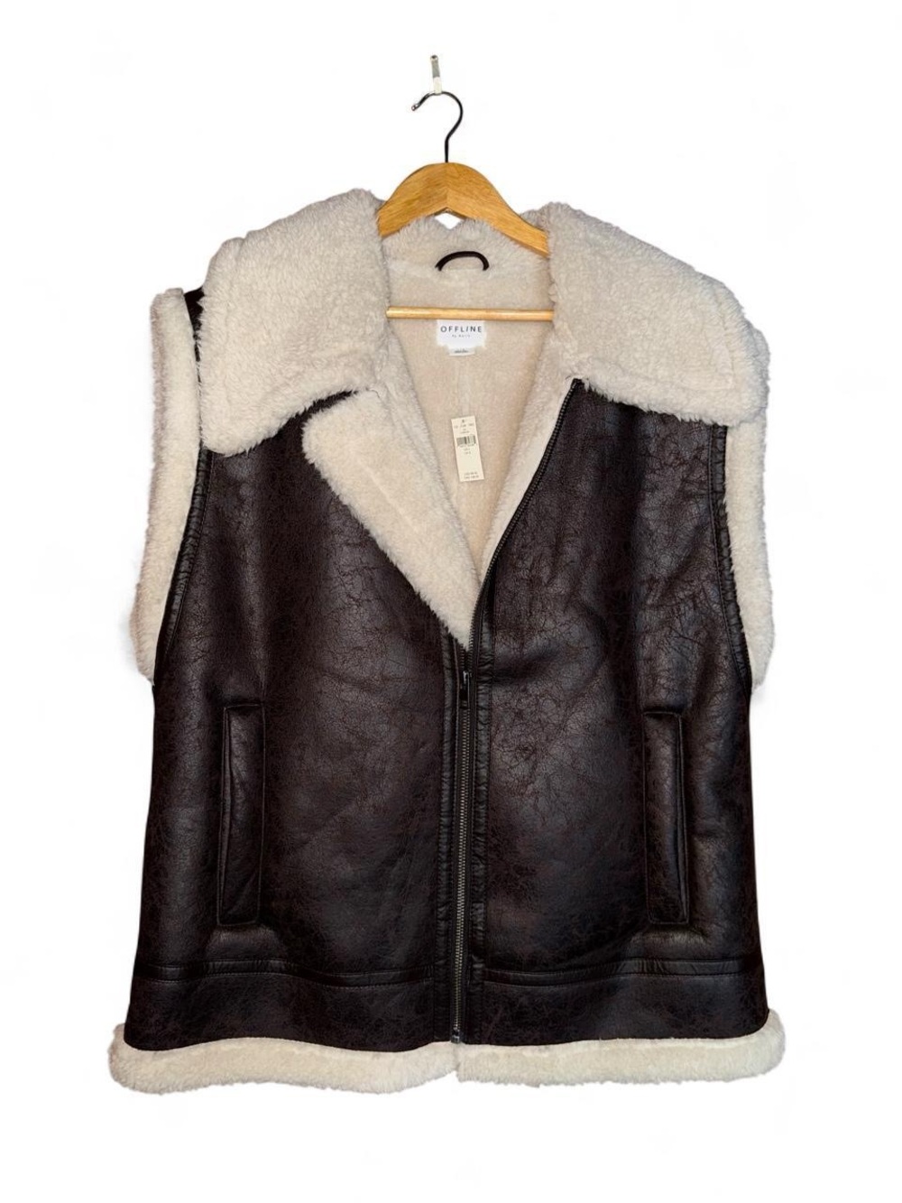 Offline dark brown faux leather and Sherpa vest